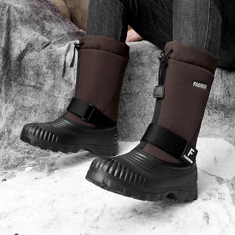 Winter Men's Snow Boots Waterproof Anti Slip Warm Cotton Shoes Outdoor Mid Calf High Top with Plush and Thickened Ski Boots