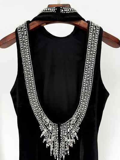 HIGH STREET Newest Fashion 2025 Designer Party Vestido Women's Diamonds Beading Sleeveless Sexy Backless Velvet Long Maxi Dress