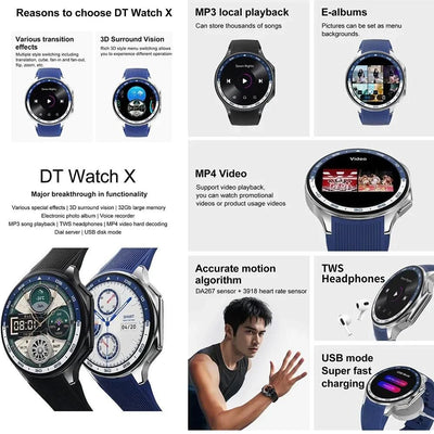 New for Oppo Watch X Men Smartwatch 32GB Extra large Memory 3D Mode MP3 MP4 Smart Watch GPS Sport Smartwatches Bluetooth calling