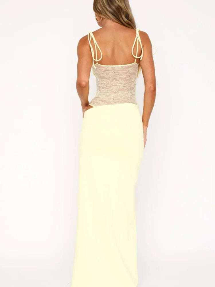 Lace-up Long Dresses For Women Evening Party Clothing Asymmetrical Lace Bodycon Vestidos De Mujer Sleeveless Robe Femme Été