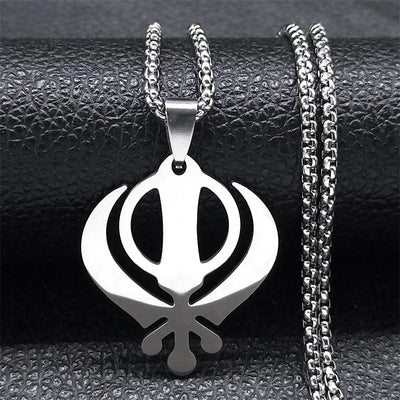 India Sikhism Symbol Necklace Pendant for Women/Men Stainless Steel Silver Color Sikh Khanda Necklaces Religious Jewelry N8090S0