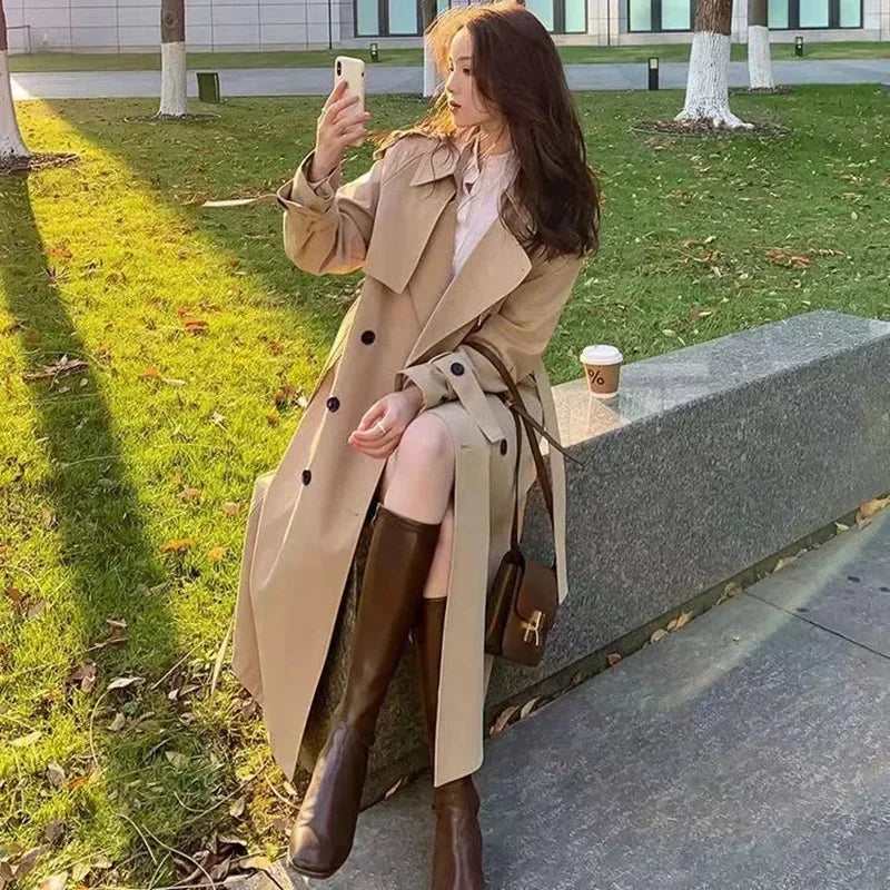 Trench Coat Women Double-Breasted Trenchcoat Lace Female Autumn Casual Coats Windbreaker Outwear Raincoat Streetwear