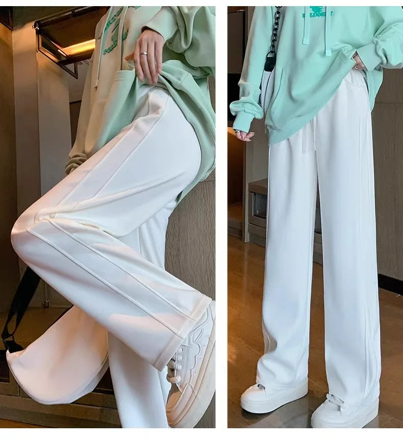 Narrow Version of Wide-leg Pants for Women in Spring Autumn High Waist Drooping Slim Casual Straight American Sports Twill