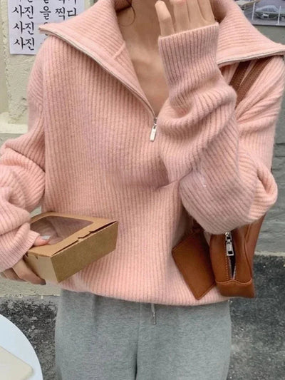 Women's Sweaters 2025 Autumn Winter Long Sleeve Top Loose Knitted Turtleneck Zipper Fashion Pullover Women Oversized Sweater