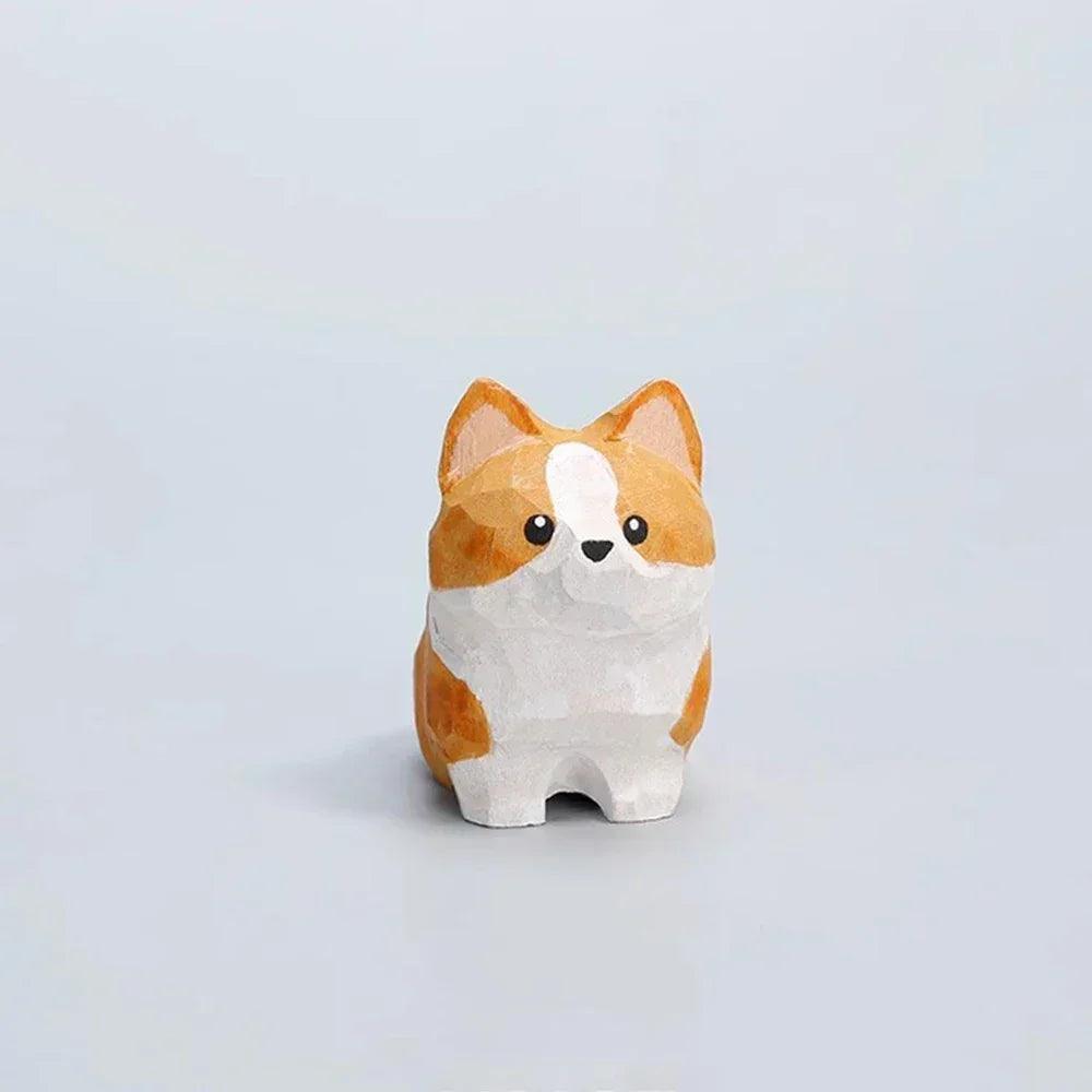 Handcrafted wood carving home decorations decoraciones para el hogar desk accessories room decor handmade corgi statue
