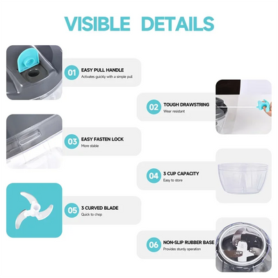 B84B-Manual Food Processor Vegetable Chopper,Portable Hand-Pulled String Garlic Mincer Onion Cutter Works For Veggies, Ginger, F