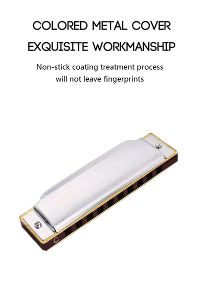 Harmonica Folk Master 1072 Standard Beginner 10 Hole 20 Tone Diatonic Key of C A D E F G 12 Tones Are Optional