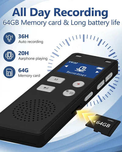 Digital Recorder, Voice-Activated Recorder for Podium Conferencing - Recorder with Player, Recording Equipment, Mp3 Player, Password, Variable Speed
