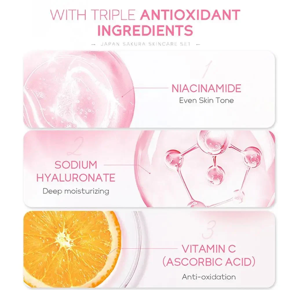 5pcs/set Sakura Skin Care Sets Face Cream Serum Toner Facial Cleanser Sunscreen Eye Cream Face Skin Care Products