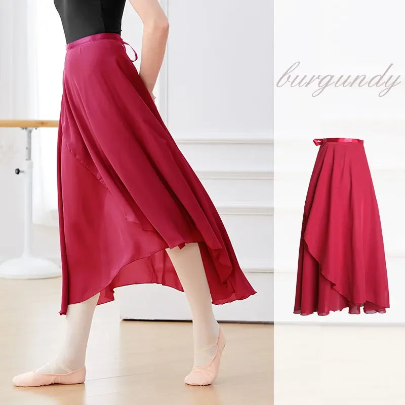Ballet Skirts Women Long Chiffon Dance Skirt Fairy Chiffon Long Ballet Tutu Dress Dance Costumes Tie Up Dress