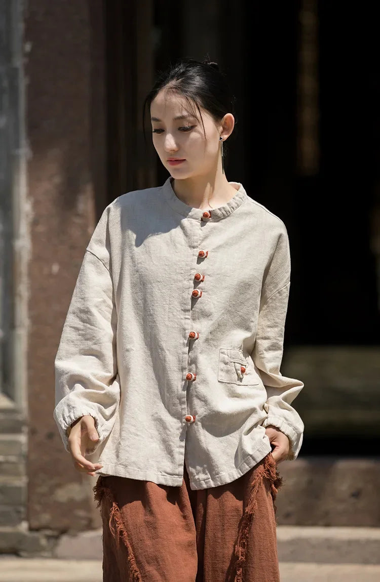 Women's Literary Vintage Ramie Linen Tops