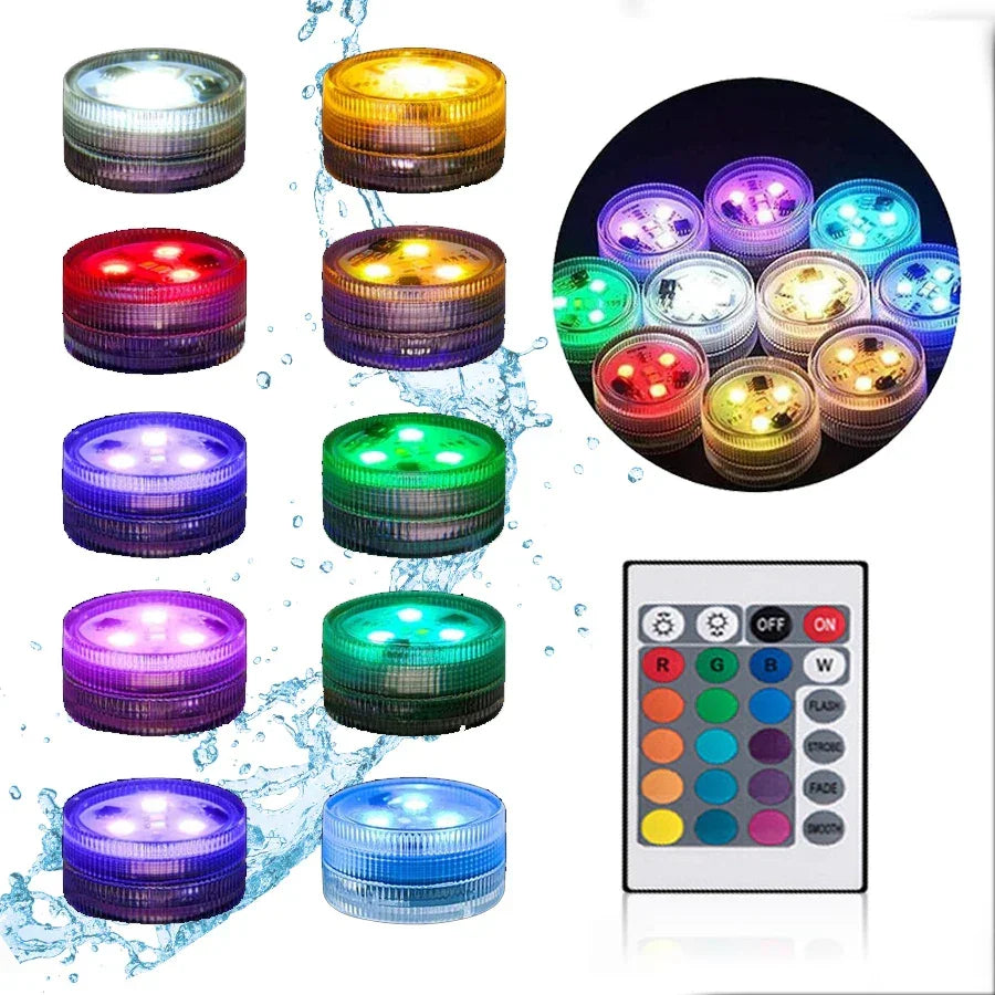Mini Submersible Led Light Underwater Lights With Remote Control RGB Night Light Pool Light for Pond Bathtub Party Swimming Pool
