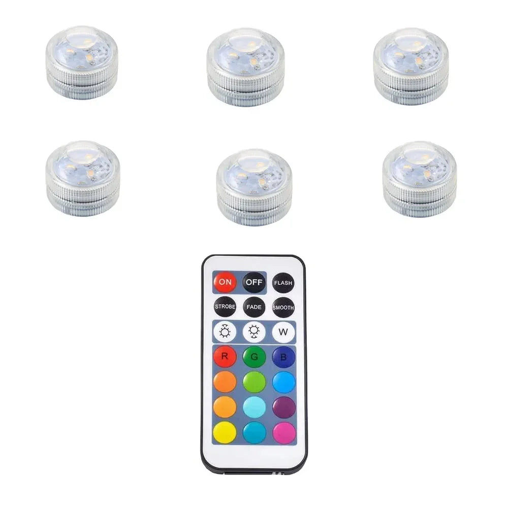 Mini Submersible LED Lights with Remote Control - Small Tea Light Underwater Light Battery Powered for Party Event Vase Fishtank