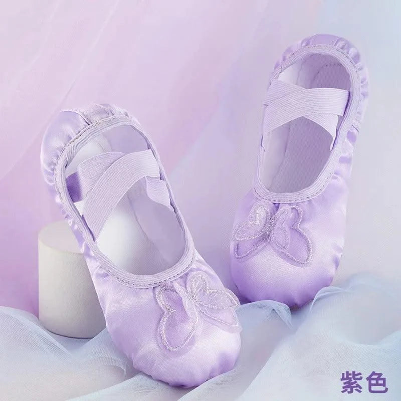 Children Girls Woman Canvas Butterfly Knots Soft Sole Ballet Slippers Practise Ballerina Dance Shoes