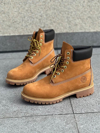 Hiking boots Men's High Help Work Suit Boots Cowhide Yellow Boots Cotton Shoes ClimbiWaterproof Shoes Lovers Shoes Yellow Boots