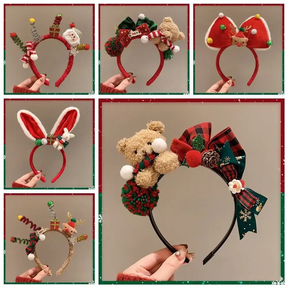 Christmas Decoration Christmas Headband Santa Reindeer Antlers Headband Red Bowknot Party Dress Up Plush Bow Red Hair Band