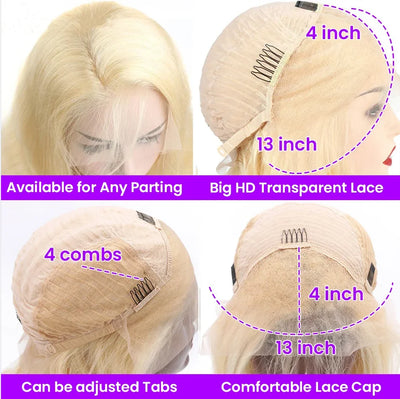 Short Cut 613 Blonde Bob Wigs Human Hair 13x4 Hd Lace Frontal Bone Straight Bob Wig 100% Human Hair 180% Density Pre Plucked