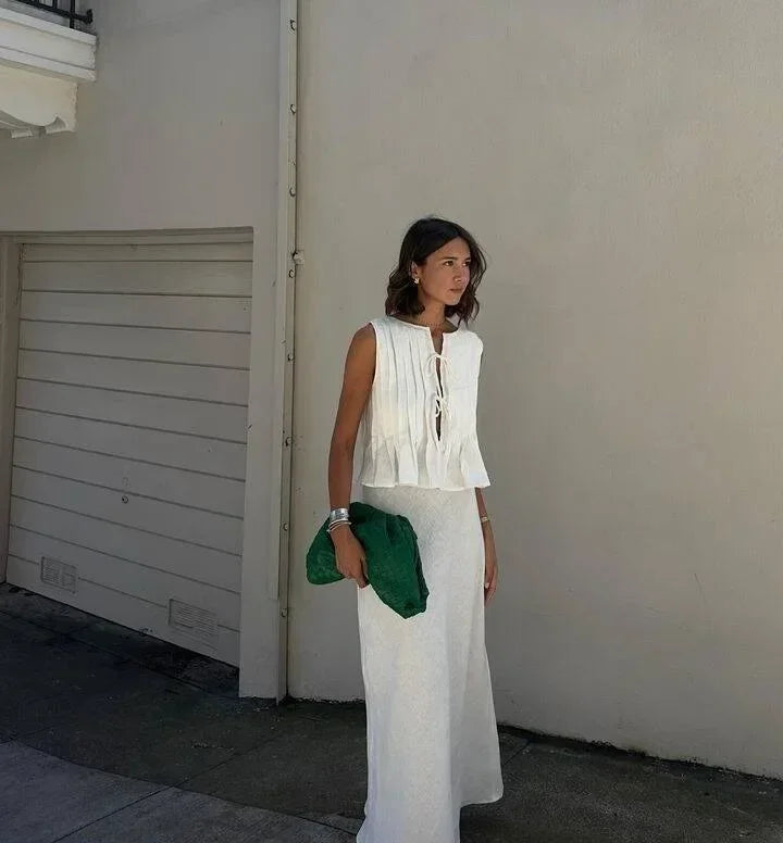 Fashion Bow Lace Up Linen Tops For Women