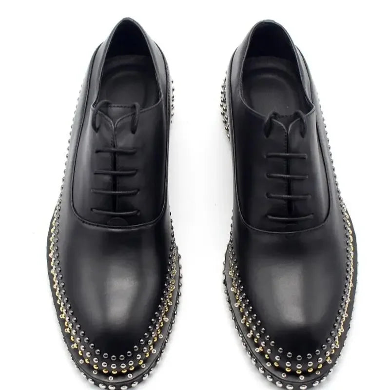 Handmade Rivets Brogue Shoes Wedding Dress Shoe Cow Genuine leather Men Oxfords  Plus Size 38-45