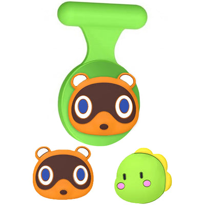 Green and orange Animal Crossing amiibo holder with matching characters for AirTag kids accessories