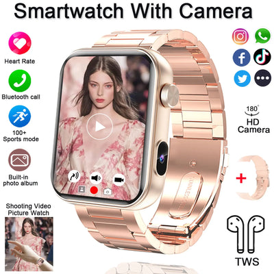 2025 New Smart Watch Men Women Camera Take Photos Record Video Health Monitor Sports Fitness Waterproof BT Call Smartwatch