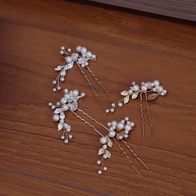 Fashion Pearls Jewelry Bridal Hair Pins Clips Girls Piece Gold Silver Color Leaf Women Wedding Prom Headpiece