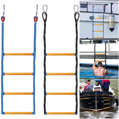 4 Step Boat Rope Ladder Folding Heavy Duty Climbing Rope Assist Boat Ladder for Inflatable Boat Kayak Motorboat Canoeing