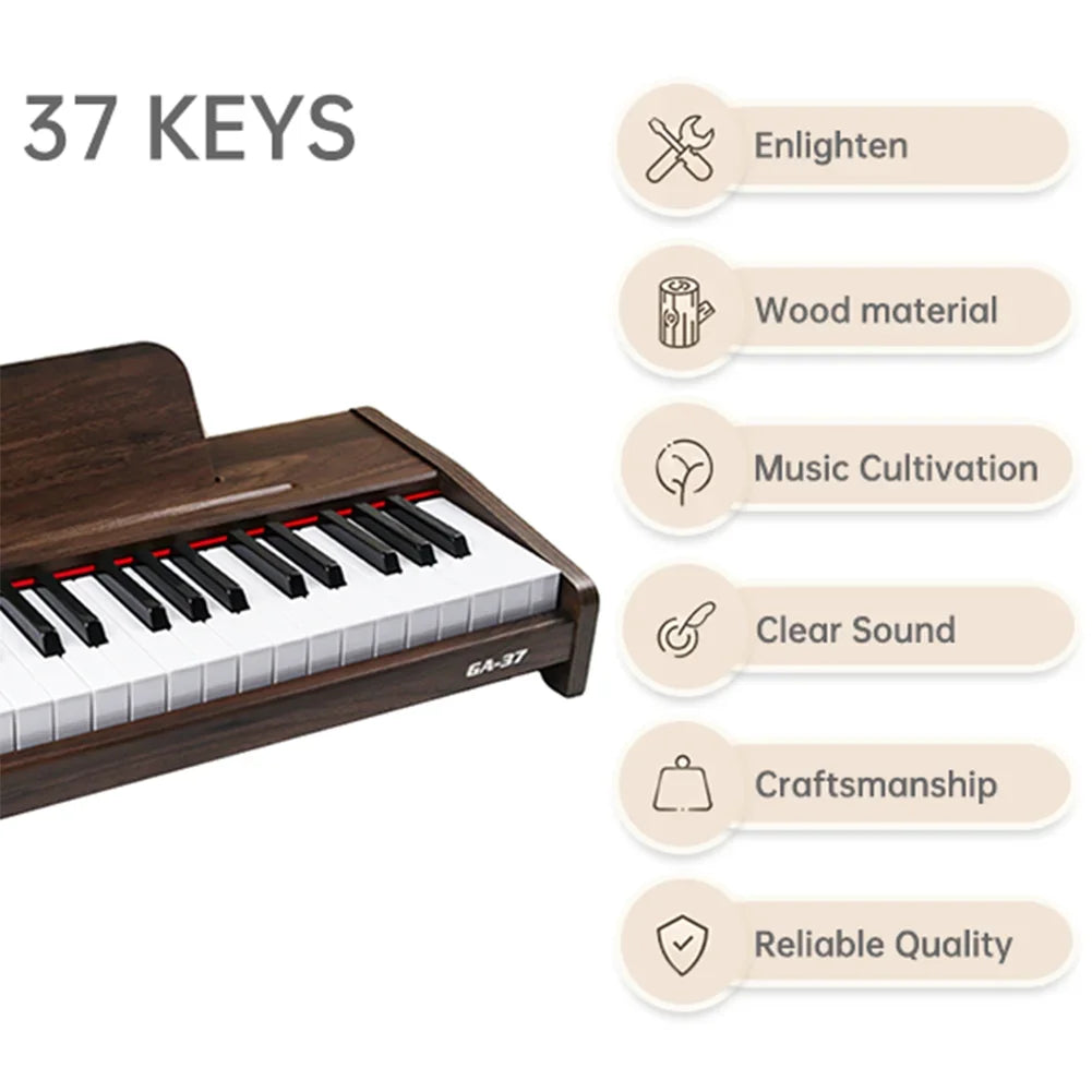 37 Keys Digital Piano for Kids and Adults 2.2CM Piano Key with Mic and Earphones Jacks Music Educational Instrument Wood Piano