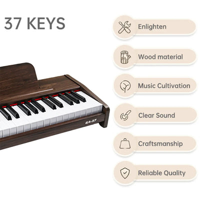 37 Keys Digital Piano for Kids and Adults 2.2CM Piano Key with Mic and Earphones Jacks Music Educational Instrument Wood Piano