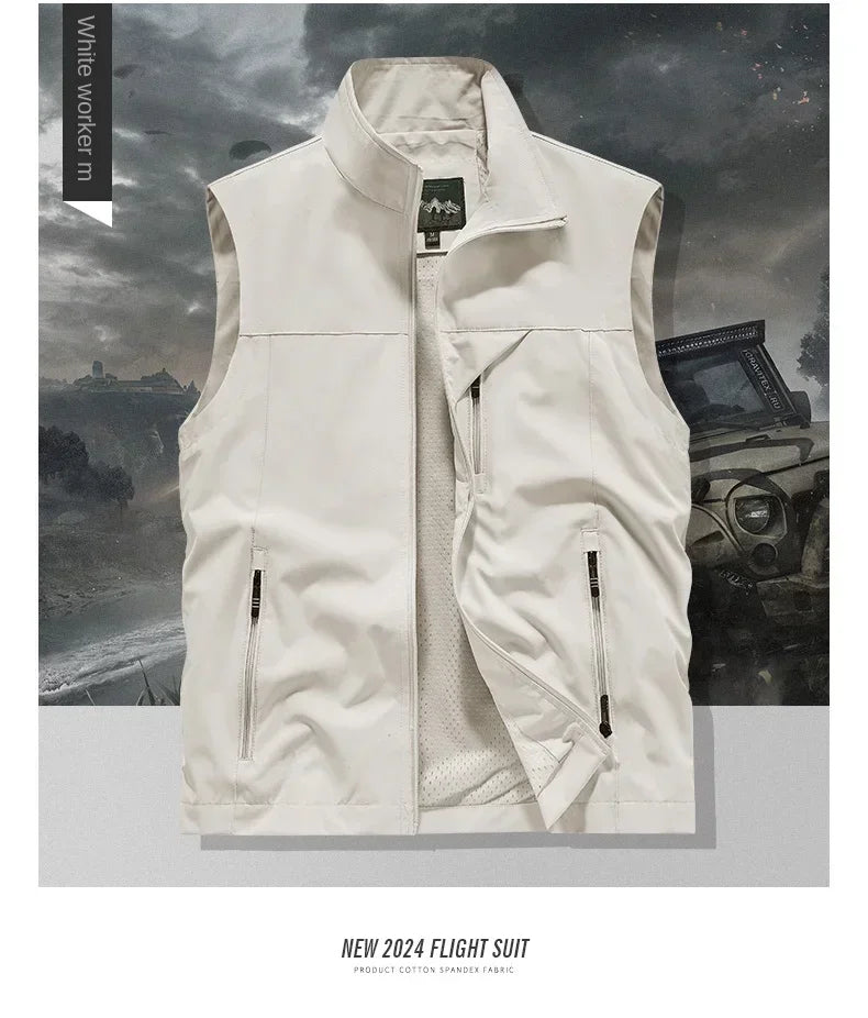 Summer Vest Men's Work Vest Large Size Golf Sleeveless Jacket Tactical windbreaker Hunting Camping Fishing waterproof Coat Parka