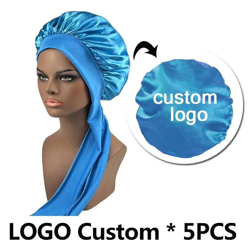 Silk Bonnet For Women Large Sleeping Cap For Hair Care Soft Satin Bonnets With Wrap Tie No Frizz No Fly Aways Hair Bonnets LOGO