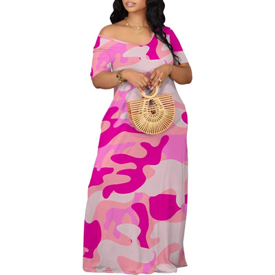 Off Shoulder Camo Maxi Dress For Women