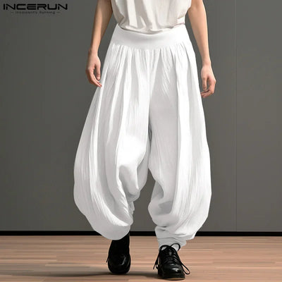 2024 Men Wide Leg Pants Solid Color Elastic Waist Loose Streetwear Casual Trousers Men Oversize Fashion Long Pants S-5XL INCERUN