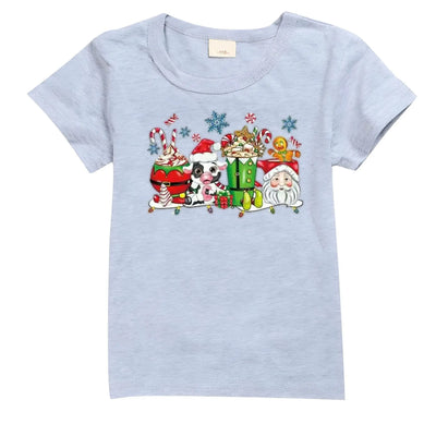Christmas European and American Children's Clothing, Round-neck Short-sleeved T-shirts for Boys and Girls, Casual Summer Clothes