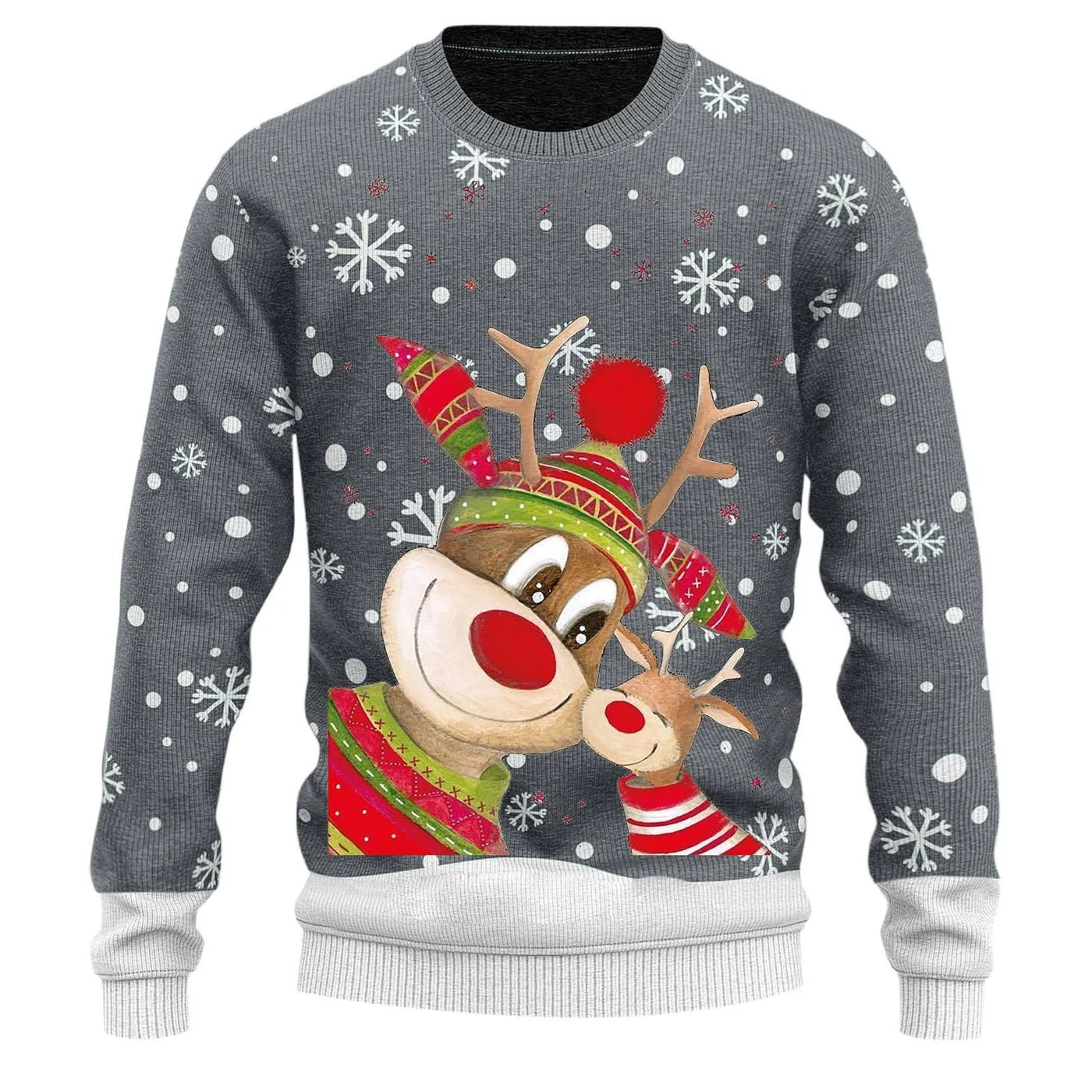 Ugly Christmas Sweater Men's Knitted Pullover Sweater Reindeer Print Round Neck Long Sleeve Pullover Top Fashion Christmas Gift