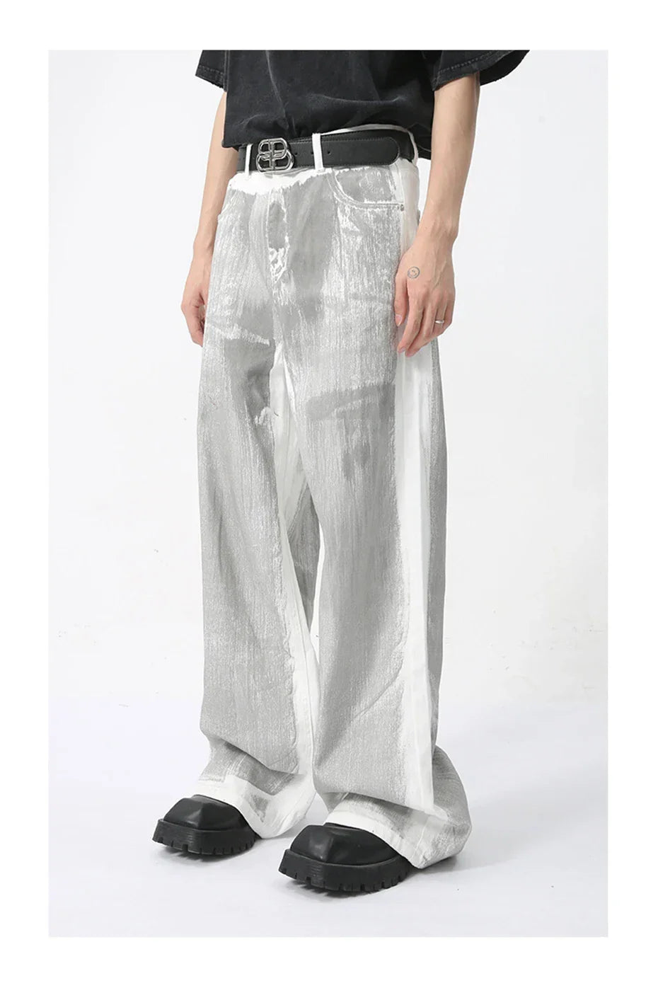 Men's White Baggy Jeans Dirty Printed Grunge Y2K Loose Straight Denim Pants Harajuku Oversized Streetwear Jeans Trousers Male