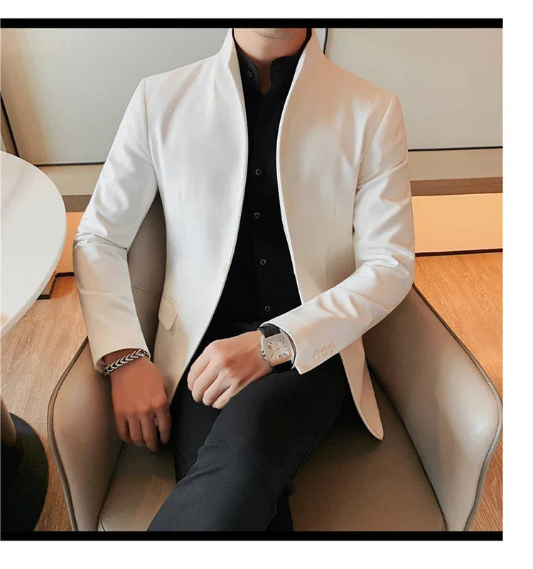Blazer Hombre High Quality New Stand Collar Blazers For Men Single Breasted Slim Fit Formal Elegant Suit Jackets And Coats 4XL-M