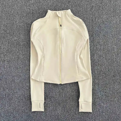 Women's high-end sports jacket for running, fitness, exercise, with stand-up collar, fashionable long sleeves, professional zipp