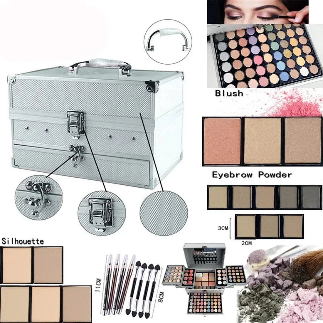 Makeup Set Box Eyeshadow Lip Blush Nail Polish Eyebrow Pencil Multi-functional Palette