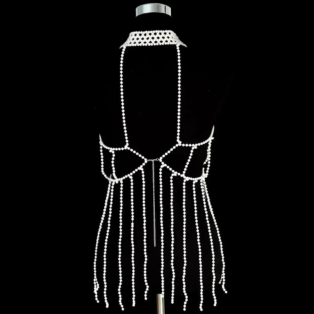 Luxurious a long fringed dress fashion faux pearl women’s body jewelry stage performance outdoor beach party accessories