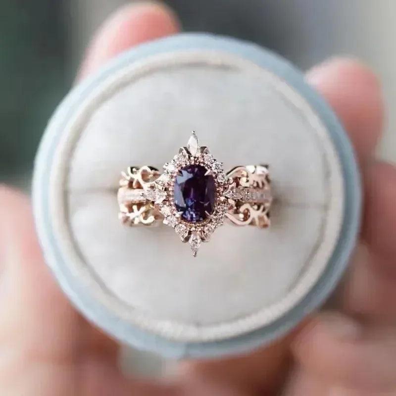 Luxury women rings rose gold color round purple stone party accessories gift
