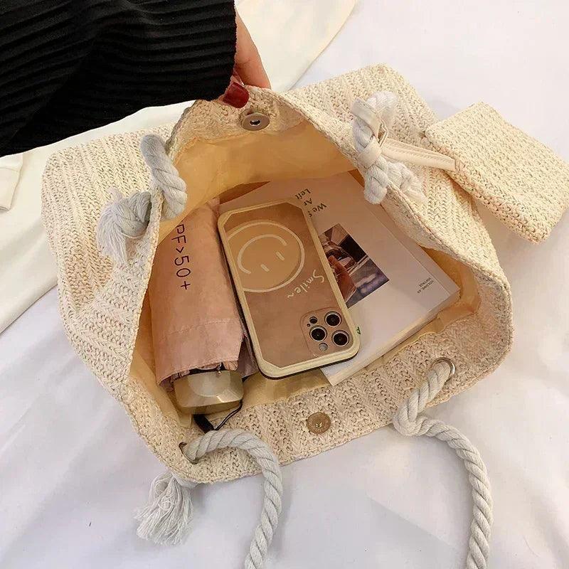 Designer women handbags fashion large capacity straw tote bag summer beach casual bali big purse
