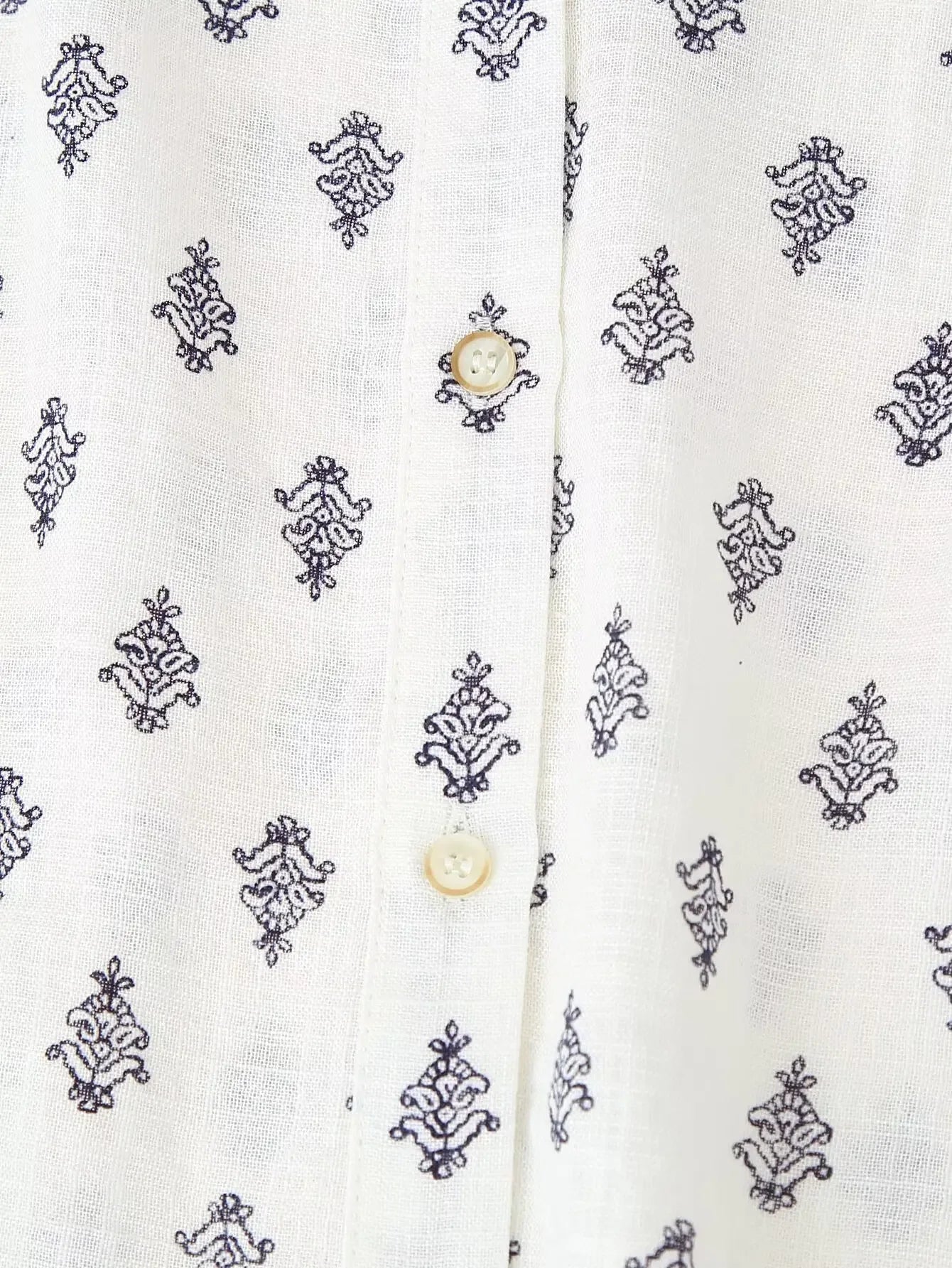 Women's Puffy Sleeve Linen Printed Top