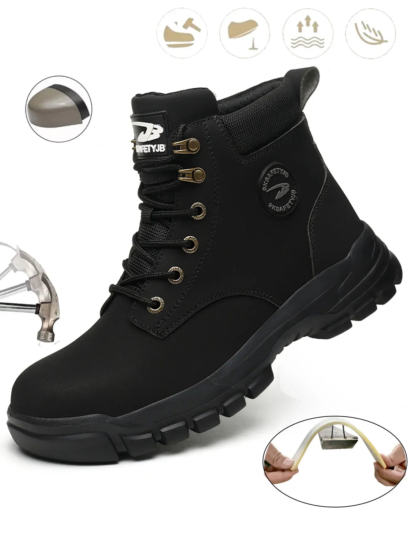 Men's Safety Shoes Puncture-Resistant Work Boots Lightweight Breathable Anti-Slip Construction Shoes with Steel Toe Cap