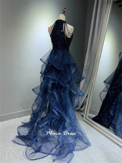 Mina Customized Evening Gown Sequins Chiffon Dress for Wedding Guests Wrinkles Elegant Women's Dresses for Party Formal Occasion
