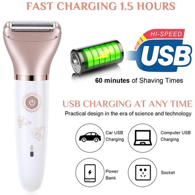 Electric Razor for Women, Painless 2 in 1 Wet & Dry Lady Shaver Portable Waterproof Bikini Trimmer Body Hair Removal