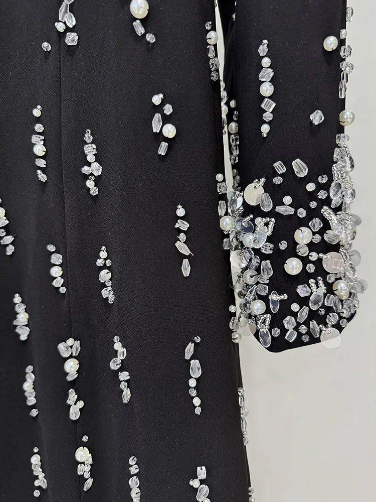 HIGH STREET Newest Fashion 2025 Designer Maxi Dresses Women's Formal Long Sleeve Luxurious Beaded Long Maxi Dress