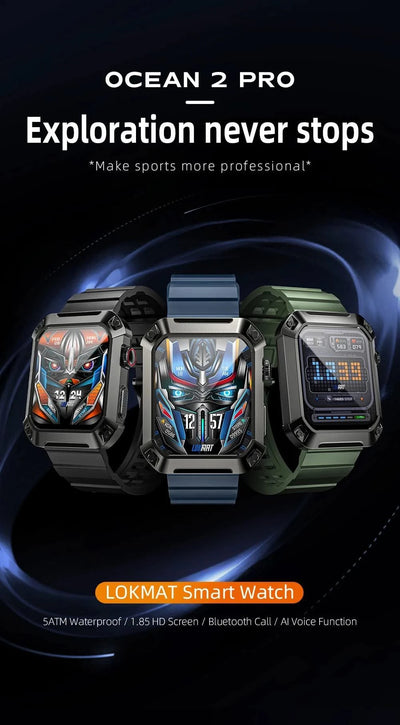 LOKMAT OCEAN 2 Pro Smart Watch Waterproof Bluetooth Calls Smartwatches 1.85 inch Touch Screen Heart Rate Monitor Fitness Tracker