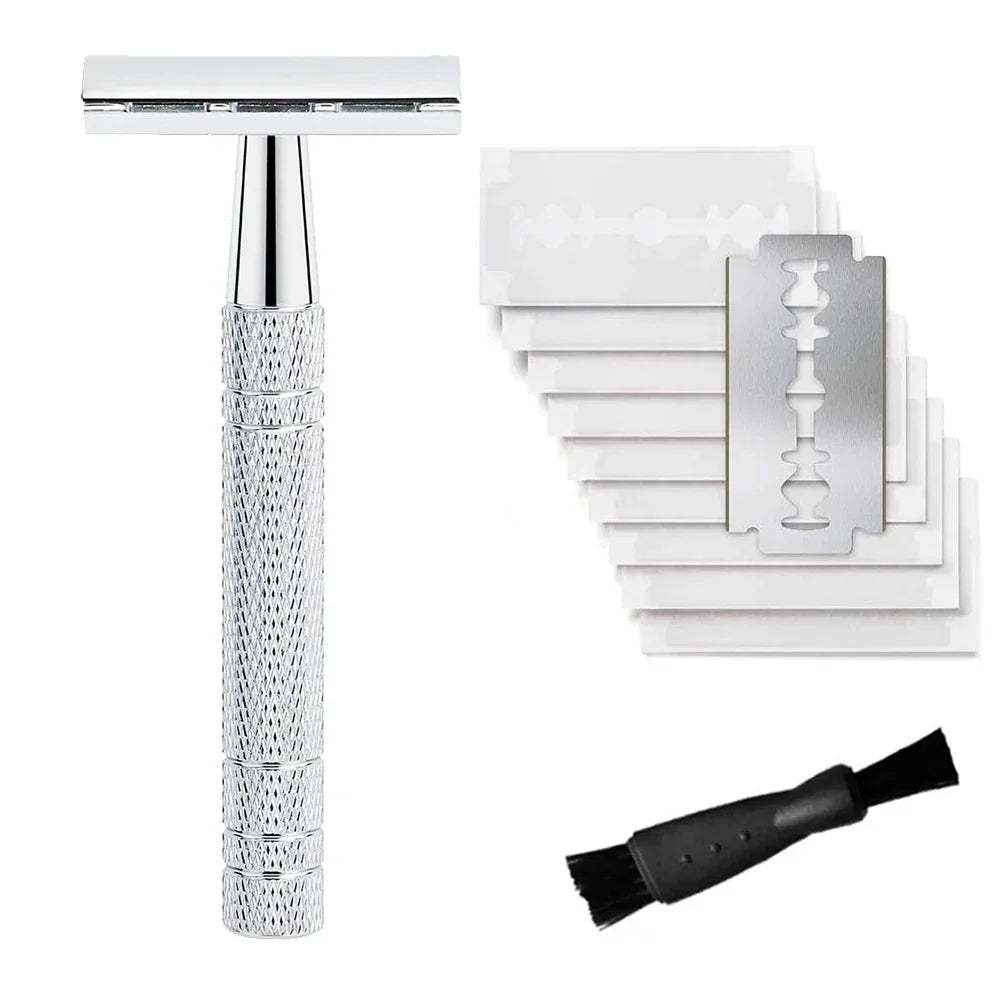 Double Edge Safety Razor for Women, with 10 pcs Safety Razor Blades Single Blade Razor Reusable Travel Essentials Women Razor