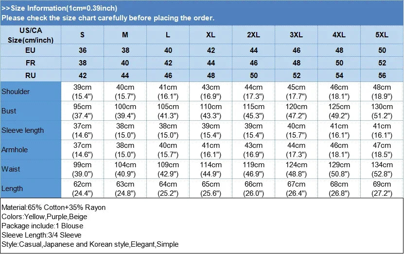 Women's Linen Bohemian Floral Printed  3/4 Sleeve O-Neck Top